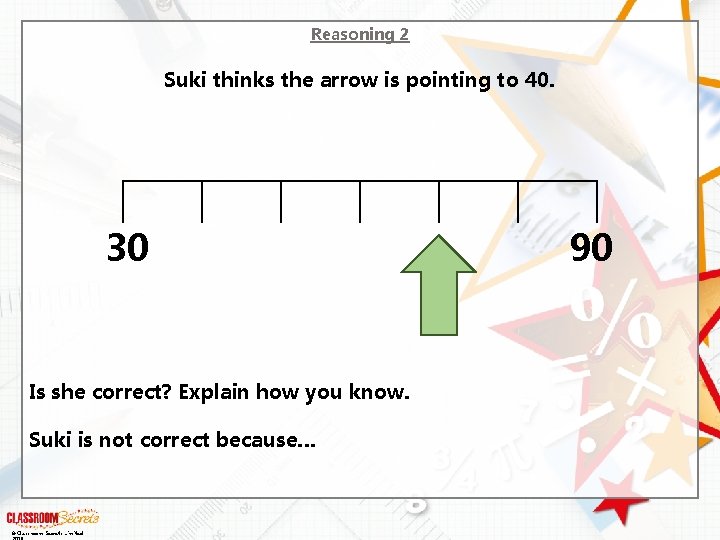 Reasoning 2 Suki thinks the arrow is pointing to 40. 30 Is she correct?