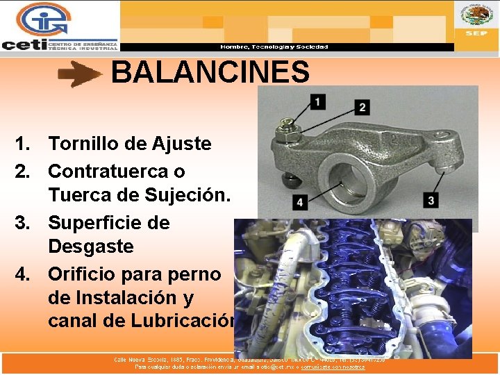 BALANCINES 1. Tornillo de Ajuste 2. Contratuerca o Tuerca de Sujeción. 3. Superficie de