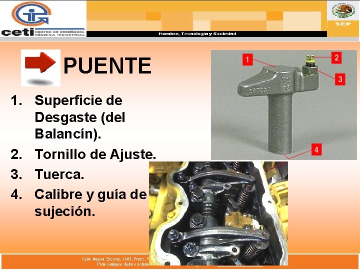 PUENTE 1. Superficie de Desgaste (del Balancín). 2. Tornillo de Ajuste. 3. Tuerca. 4.