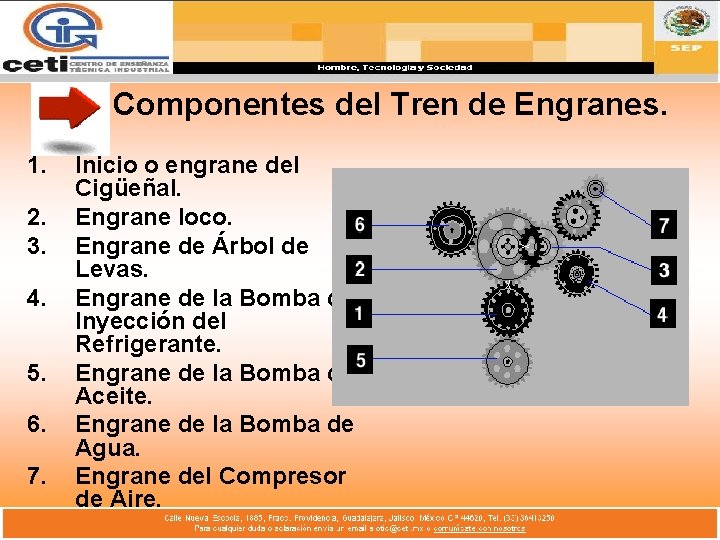 Componentes del Tren de Engranes. 1. 2. 3. 4. 5. 6. 7. Inicio o