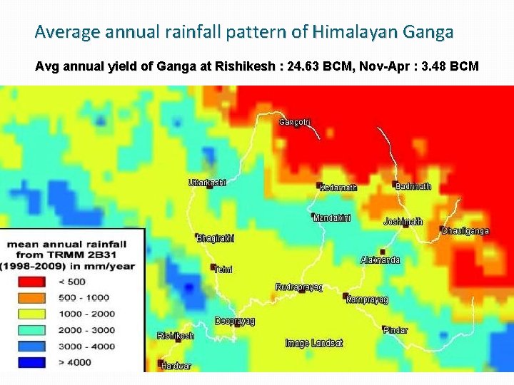 Average annual rainfall pattern of Himalayan Ganga Avg annual yield of Ganga at Rishikesh