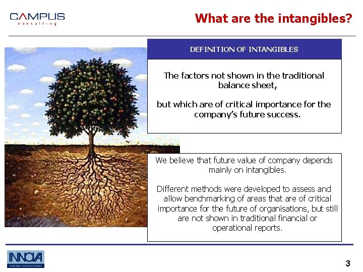 What are the intangibles? DEFINITION OF INTANGIBLES The factors not shown in the traditional
