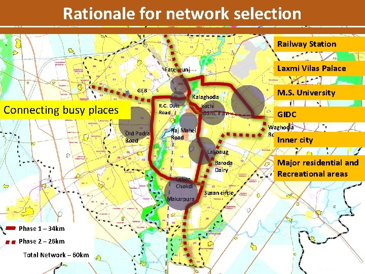 Rationale for network selection Railway Station Laxmi Vilas Palace Fatehgunj GEB Connecting busy places
