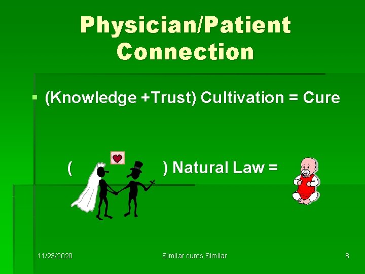 Physician/Patient Connection § (Knowledge +Trust) Cultivation = Cure ( 11/23/2020 ) Natural Law =