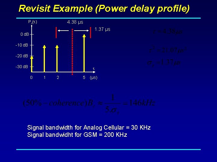 Revisit Example (Power delay profile) Pr( ) 4. 38 µs 1. 37 µs 0