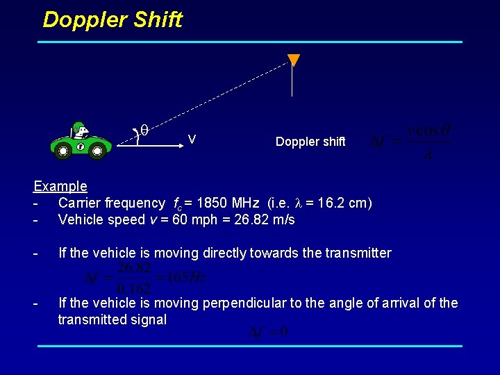 Doppler Shift v Doppler shift Example - Carrier frequency fc = 1850 MHz (i.