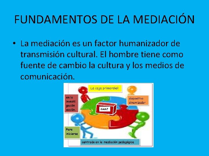 FUNDAMENTOS DE LA MEDIACIÓN • La mediación es un factor humanizador de transmisión cultural.