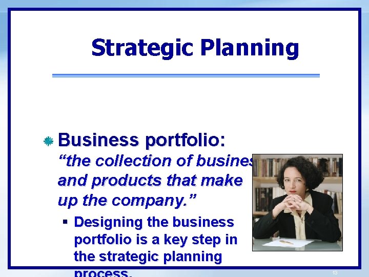 Strategic Planning Business portfolio: “the collection of businesses and products that make up the