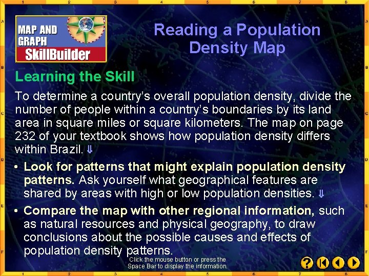 Reading a Population Density Map Learning the Skill To determine a country’s overall population