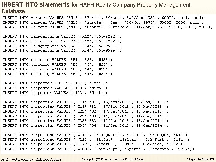 INSERT INTO statements for HAFH Realty Company Property Management Database INSERT INTO manager VALUES INSERT INTO statements for HAFH Realty Company Property Management Database INSERT INTO manager VALUES