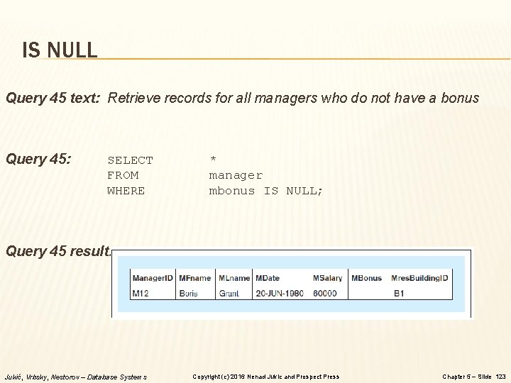 IS NULL Query 45 text: Retrieve records for all managers who do not have