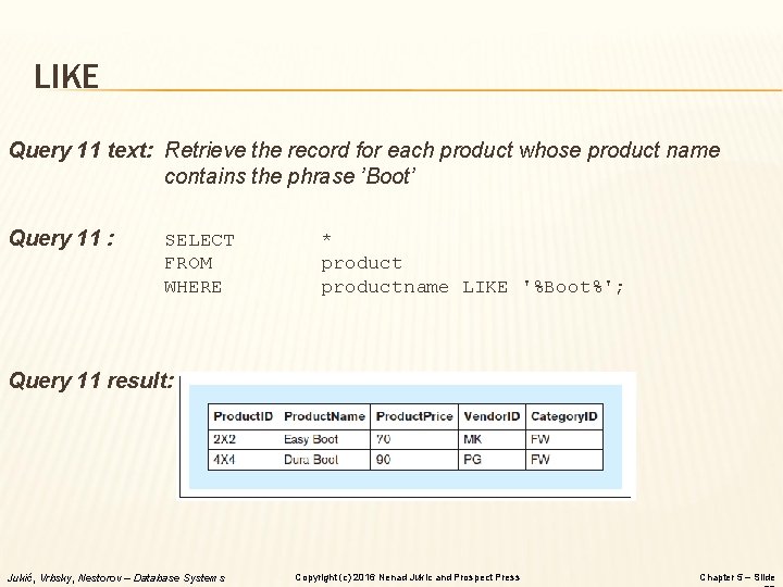 LIKE Query 11 text: Retrieve the record for each product whose product name contains