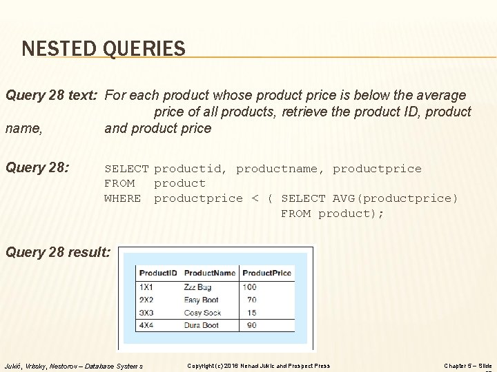 NESTED QUERIES Query 28 text: For each product whose product price is below the NESTED QUERIES Query 28 text: For each product whose product price is below the
