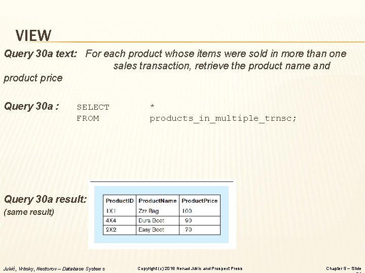 VIEW Query 30 a text: For each product whose items were sold in more