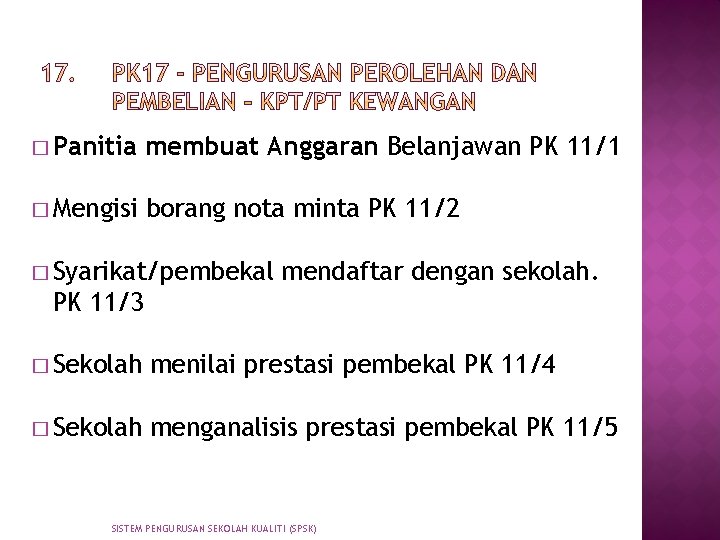 � Panitia membuat Anggaran Belanjawan PK 11/1 � Mengisi borang nota minta PK 11/2