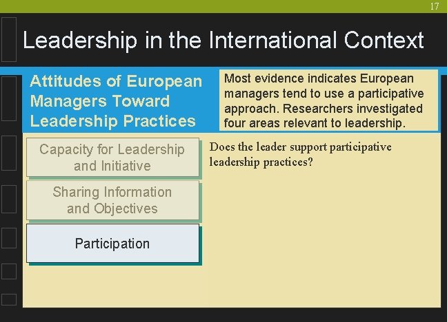 17 Leadership in the International Context Attitudes of European Managers Toward Leadership Practices Capacity