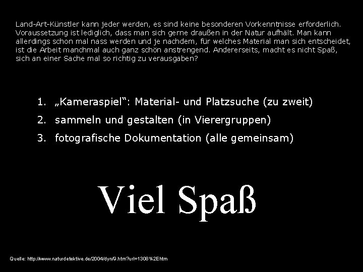 Land-Art-Künstler kann jeder werden, es sind keine besonderen Vorkenntnisse erforderlich. Voraussetzung ist lediglich, dass