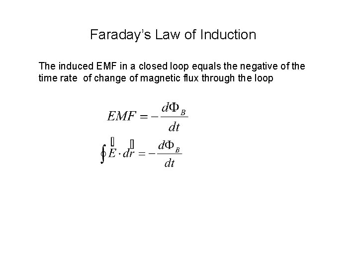 Faraday’s Law of Induction The induced EMF in a closed loop equals the negative