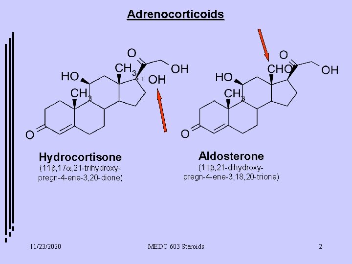 Adrenocorticoids Hydrocortisone (11 b, 17 a, 21 -trihydroxypregn-4 -ene-3, 20 -dione) 11/23/2020 Aldosterone (11