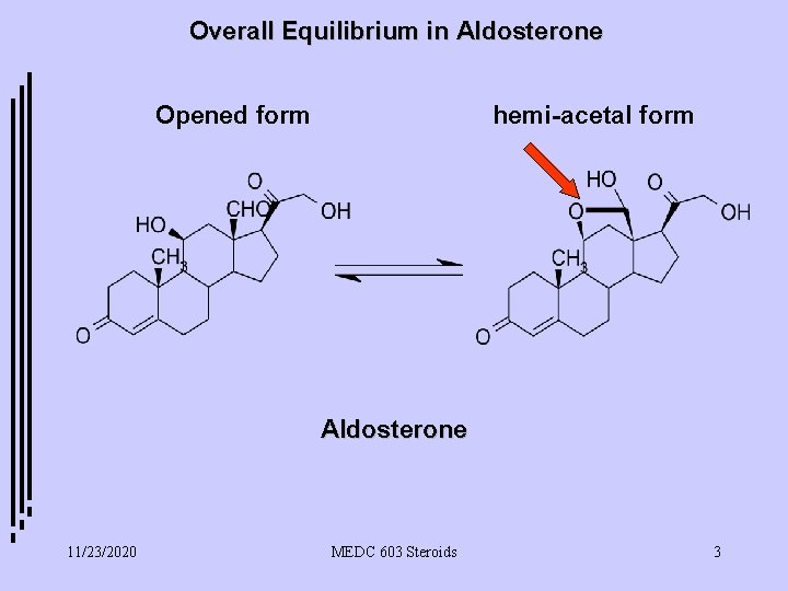 Overall Equilibrium in Aldosterone Opened form hemi-acetal form Aldosterone 11/23/2020 MEDC 603 Steroids 3