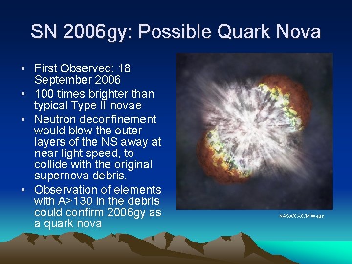 SN 2006 gy: Possible Quark Nova • First Observed: 18 September 2006 • 100