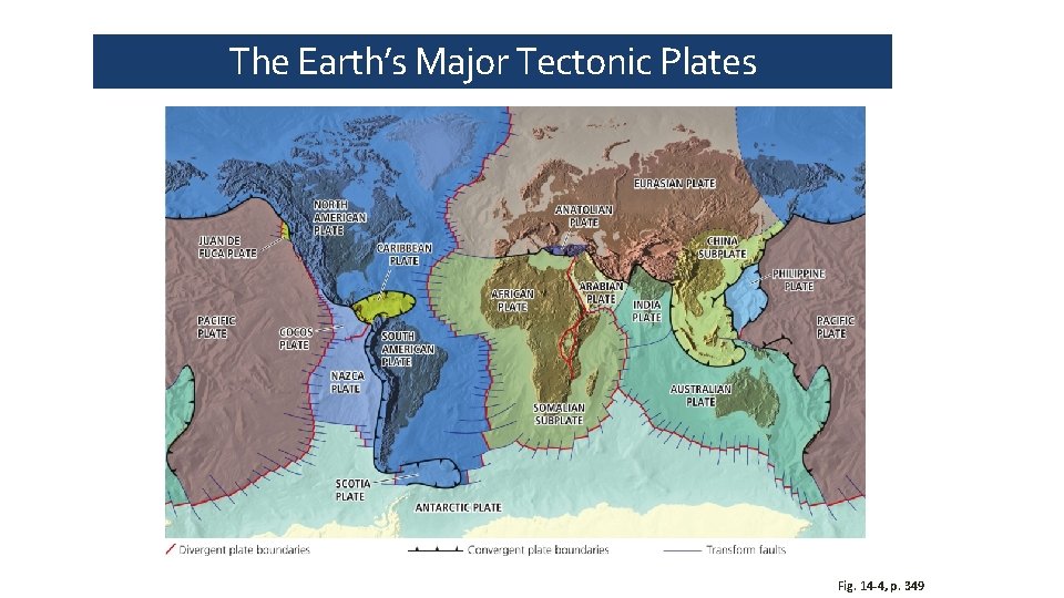 The Earth’s Major Tectonic Plates Fig. 14 -4, p. 349 