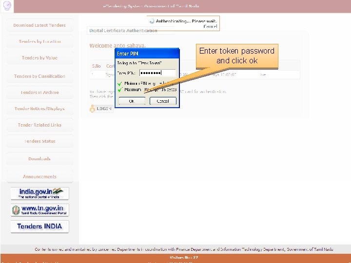 Enter token password and click ok 