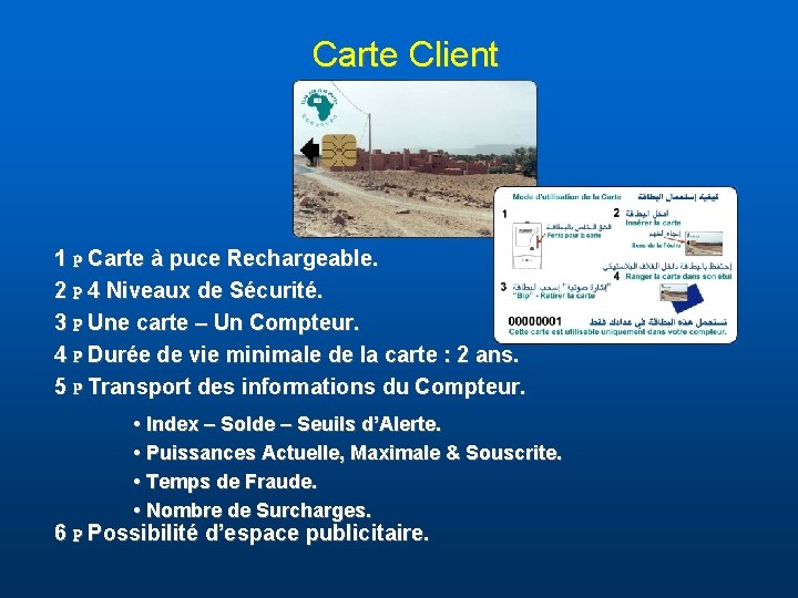 Carte Client 1 P Carte à puce Rechargeable. 2 P 4 Niveaux de Sécurité.