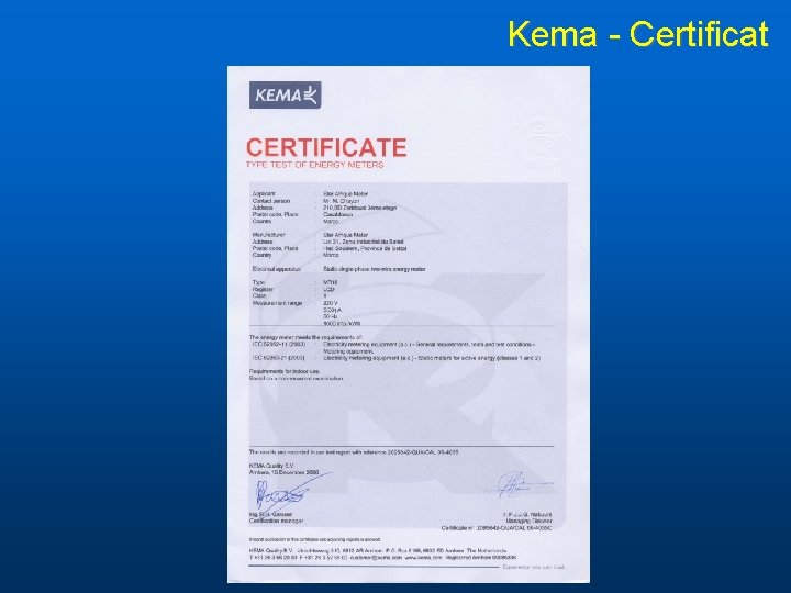 Kema - Certificat 