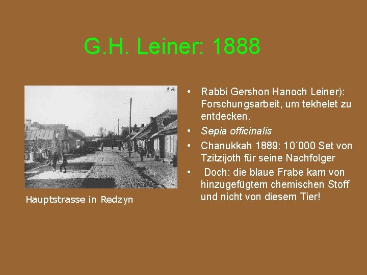 G. H. Leiner: 1888 Hauptstrasse in Redzyn • Rabbi Gershon Hanoch Leiner): Forschungsarbeit, um