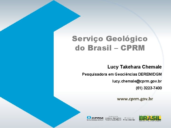 Serviço Geológico do Brasil – CPRM Lucy Takehara Chemale Pesquisadora em Geociências DEREM/DGM lucy.