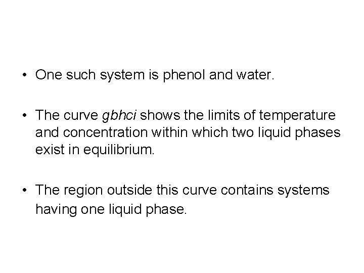  • One such system is phenol and water. • The curve gbhci shows