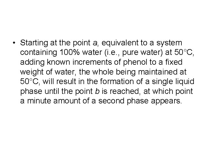  • Starting at the point a, equivalent to a system containing 100% water