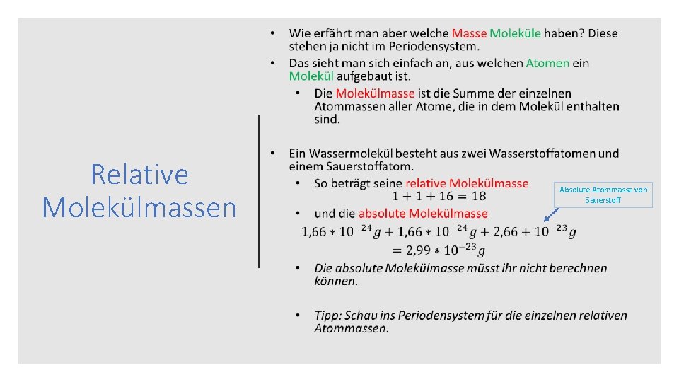  Relative Molekülmassen Absolute Atommasse von Sauerstoff 