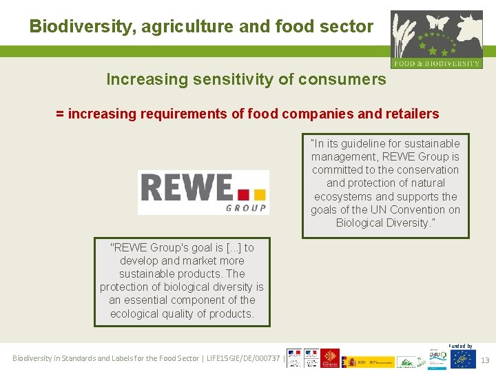 Biodiversity, agriculture and food sector Increasing sensitivity of consumers = increasing requirements of food