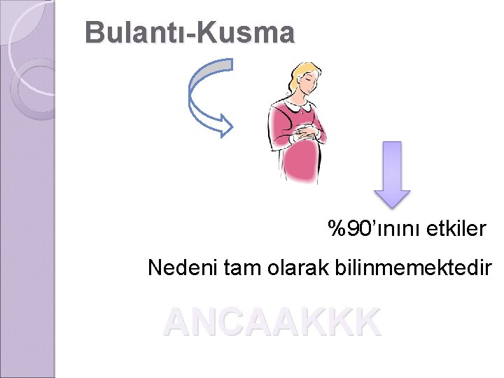 Bulantı-Kusma %90’ınını etkiler Nedeni tam olarak bilinmemektedir ANCAAKKK 