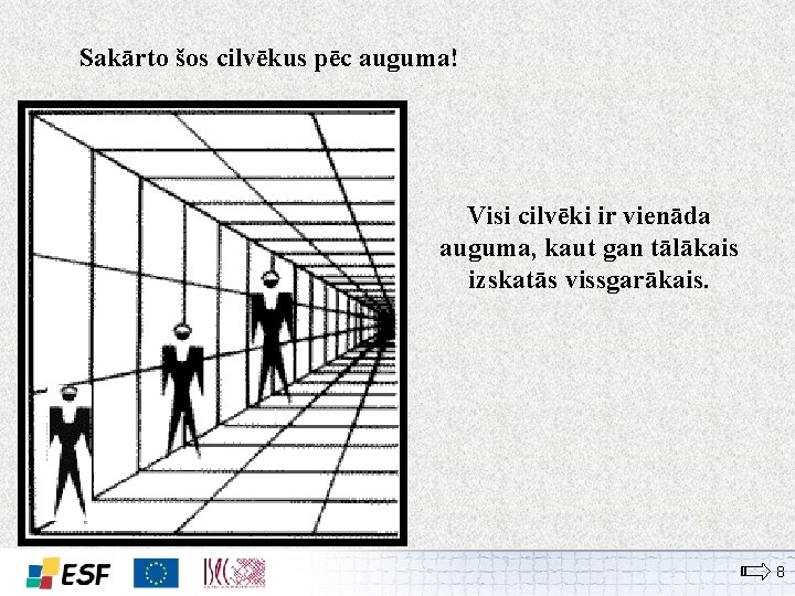 Sakārto šos cilvēkus pēc auguma! Visi cilvēki ir vienāda auguma, kaut gan tālākais izskatās