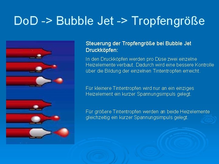 Do. D -> Bubble Jet -> Tropfengröße Steuerung der Tropfengröße bei Bubble Jet Druckköpfen: