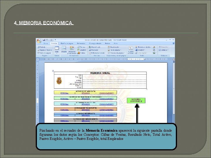 4. MEMORIA ECONÓMICA. Pinchando en el recuadro de la Memoria Económica aparecerá la siguiente