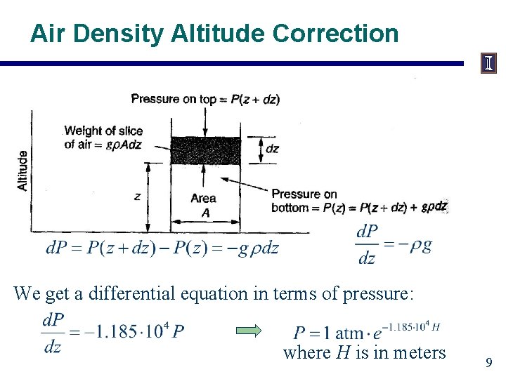 Air Density Altitude Correction We get a differential equation in terms of pressure: where