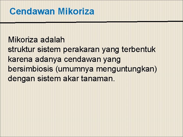 Cendawan Mikoriza adalah struktur sistem perakaran yang terbentuk karena adanya cendawan yang bersimbiosis (umumnya