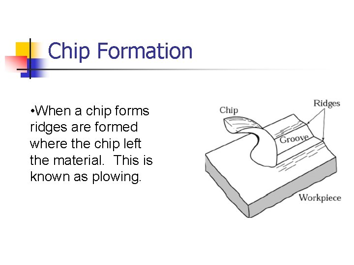 Chip Formation • When a chip forms ridges are formed where the chip left