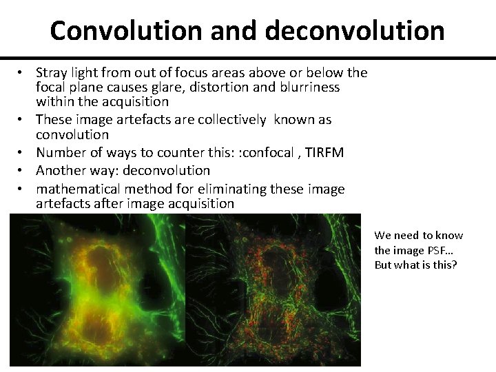 Convolution and deconvolution • Stray light from out of focus areas above or below