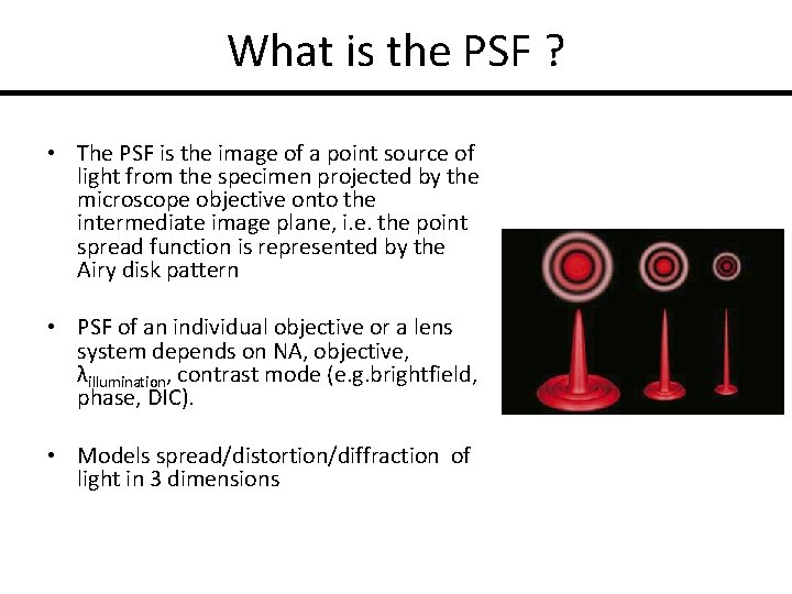 What is the PSF ? • The PSF is the image of a point