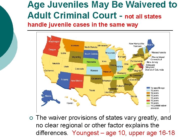 Age Juveniles May Be Waivered to Adult Criminal Court - not all states handle