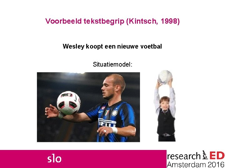 Voorbeeld tekstbegrip (Kintsch, 1998) Wesley koopt een nieuwe voetbal Situatiemodel: 7 