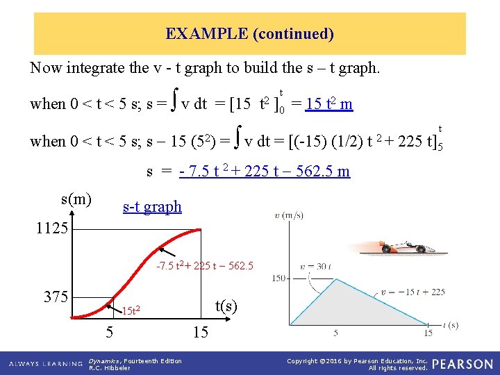 EXAMPLE (continued) Now integrate the v - t graph to build the s –