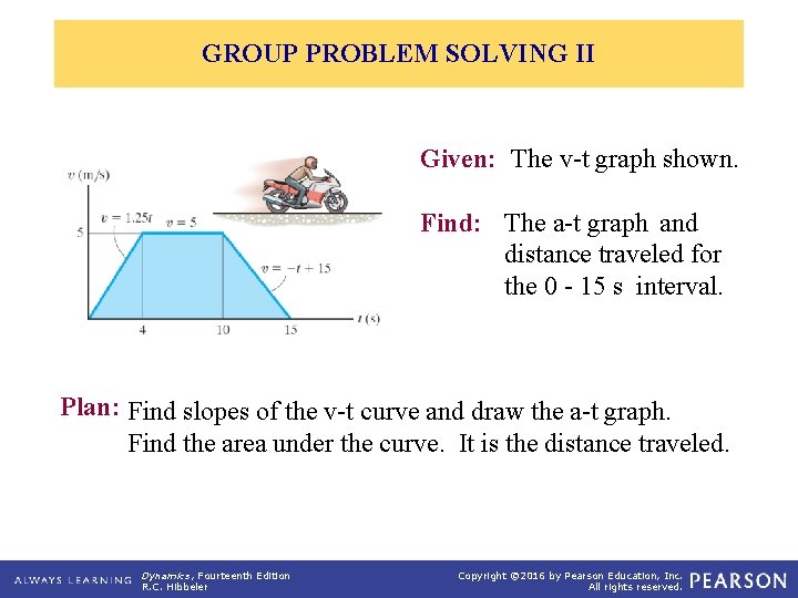 GROUP PROBLEM SOLVING II Given: The v-t graph shown. Find: The a-t graph and