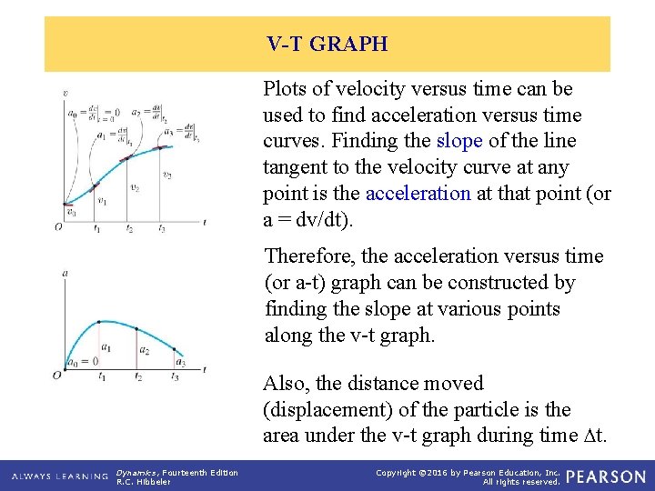 V-T GRAPH Plots of velocity versus time can be used to find acceleration versus