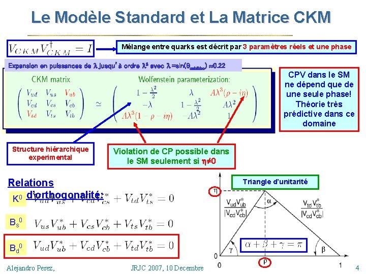 Le Modèle Standard et La Matrice CKM Mélange entre quarks est décrit par 3